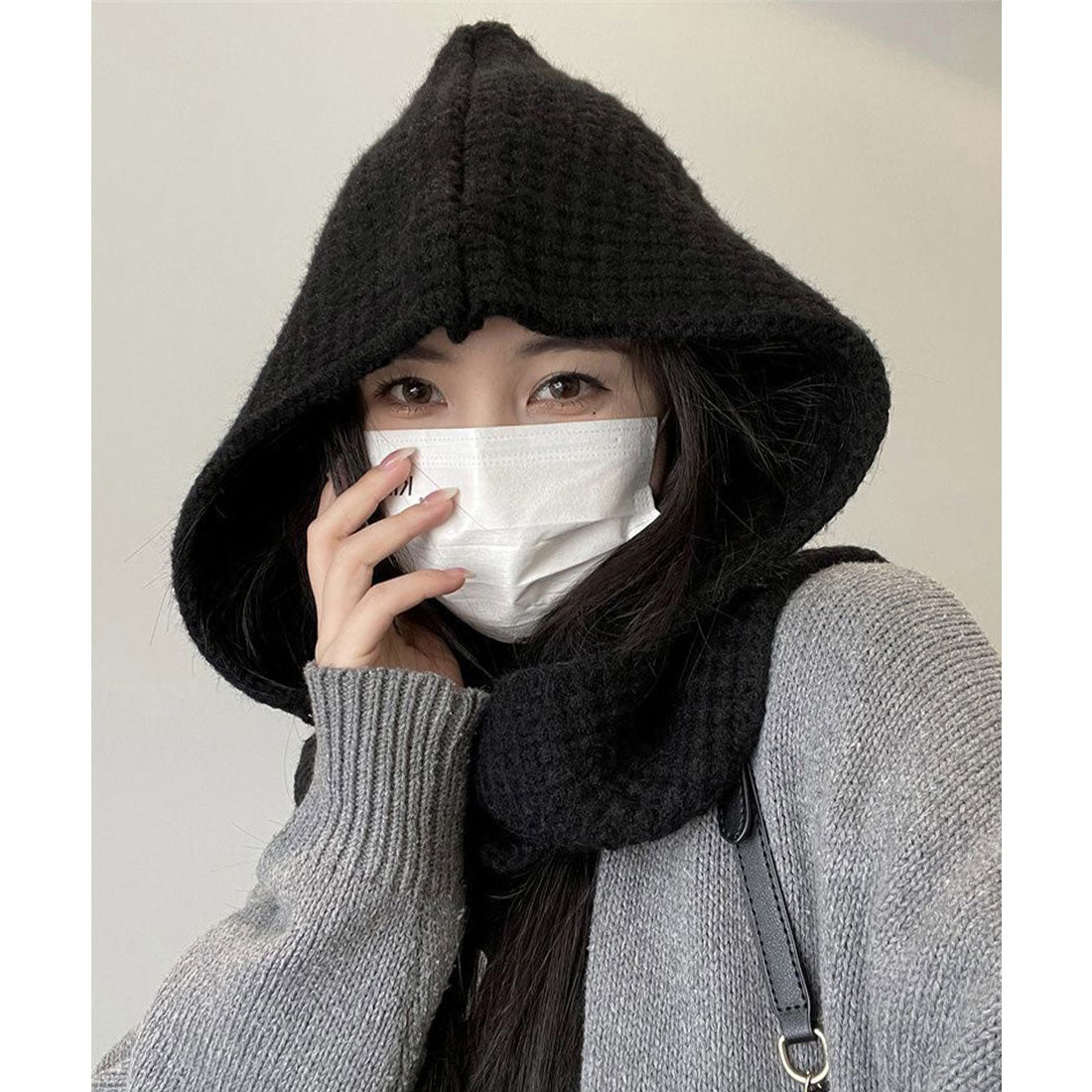 ミニミニストア miniministore フード付きニットマフラー韓国風バラクラバ （ワインレッド） ワインレッド
