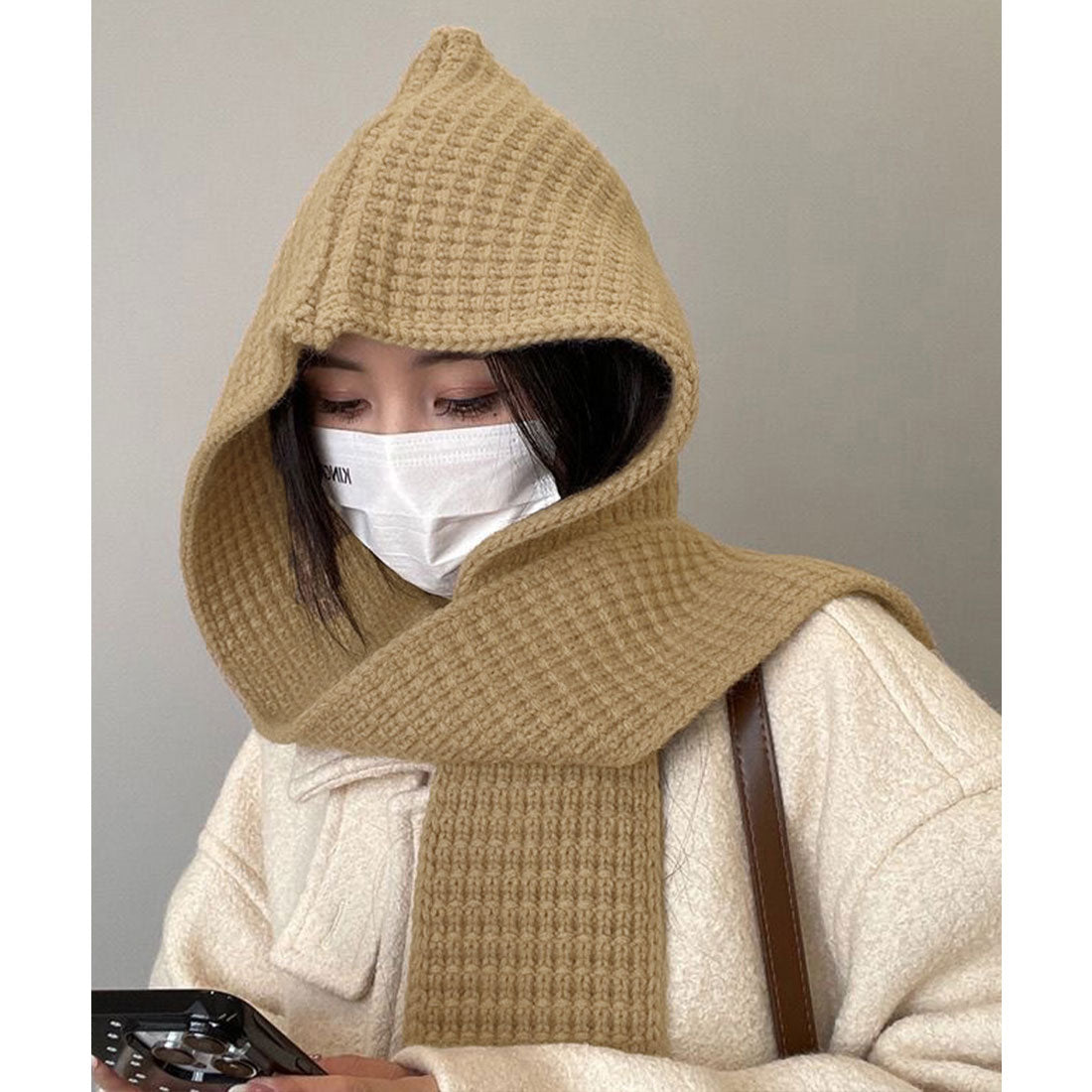 ミニミニストア miniministore フード付きニットマフラー韓国風バラクラバ （ワインレッド） ワインレッド