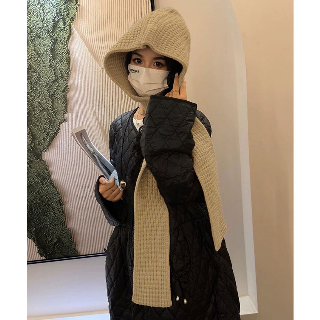 ミニミニストア miniministore フード付きニットマフラー韓国風バラクラバ （ワインレッド） ワインレッド