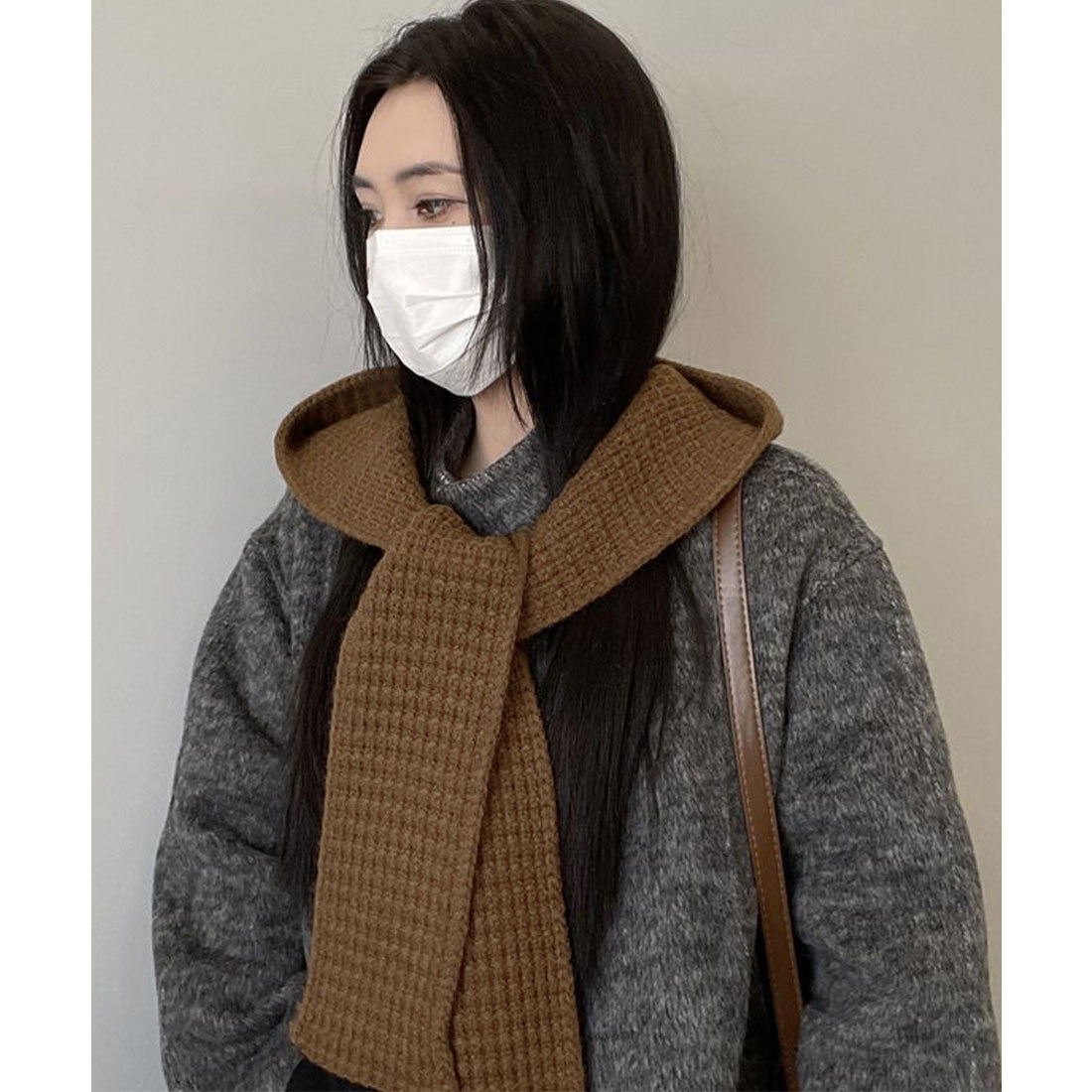 ミニミニストア miniministore フード付きニットマフラー韓国風バラクラバ （ワインレッド） ワインレッド