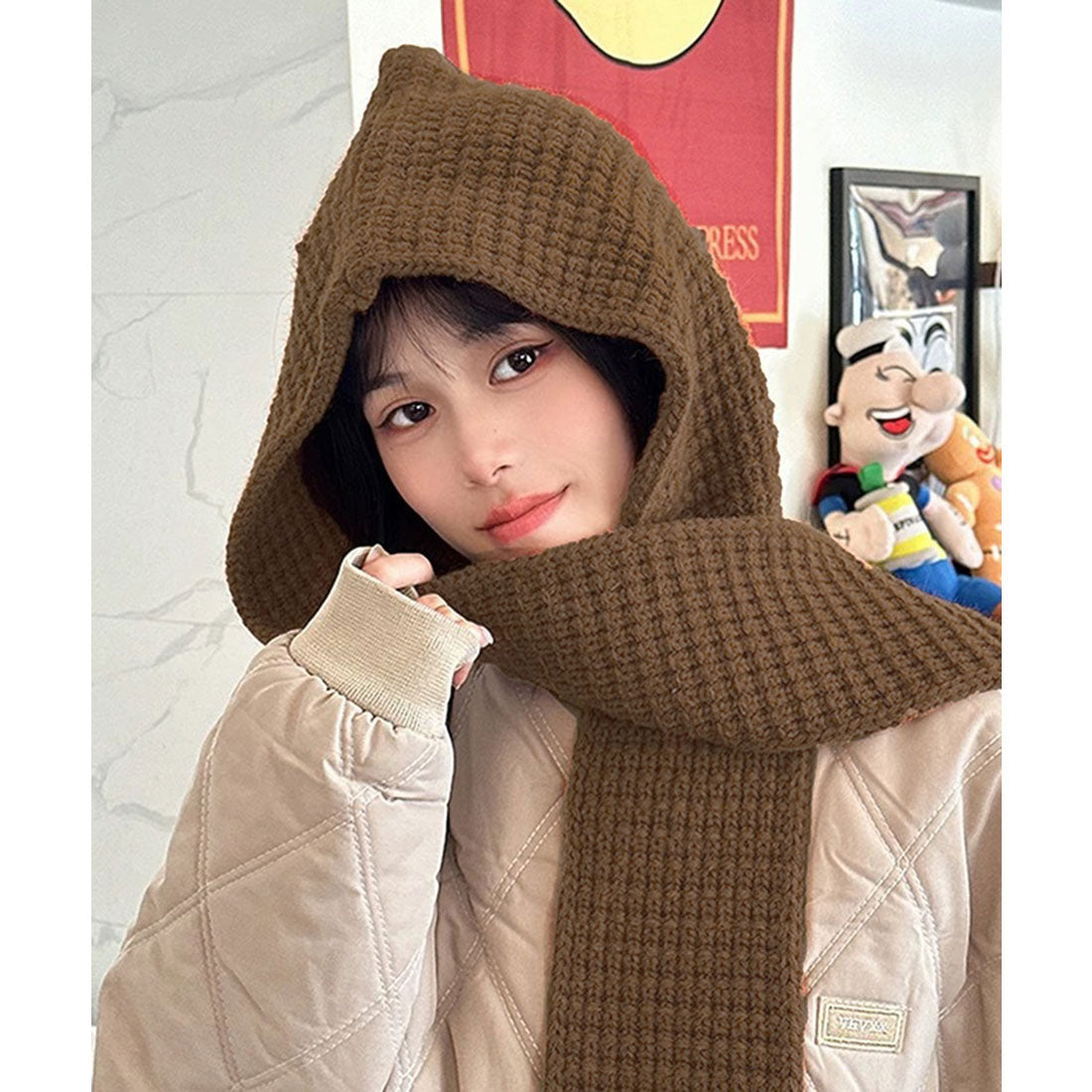 ミニミニストア miniministore フード付きニットマフラー韓国風バラクラバ （ワインレッド） ワインレッド