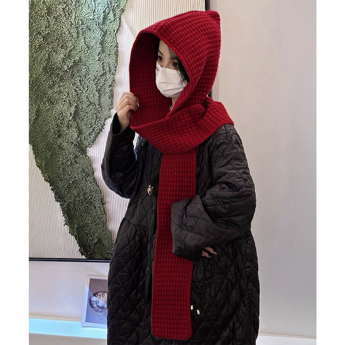 ミニミニストア miniministore フード付きニットマフラー韓国風バラクラバ （ワインレッド） ワインレッド