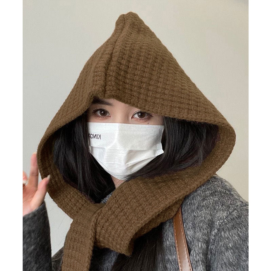 ミニミニストア miniministore フード付きニットマフラー韓国風バラクラバ （ブラウン） ブラウン