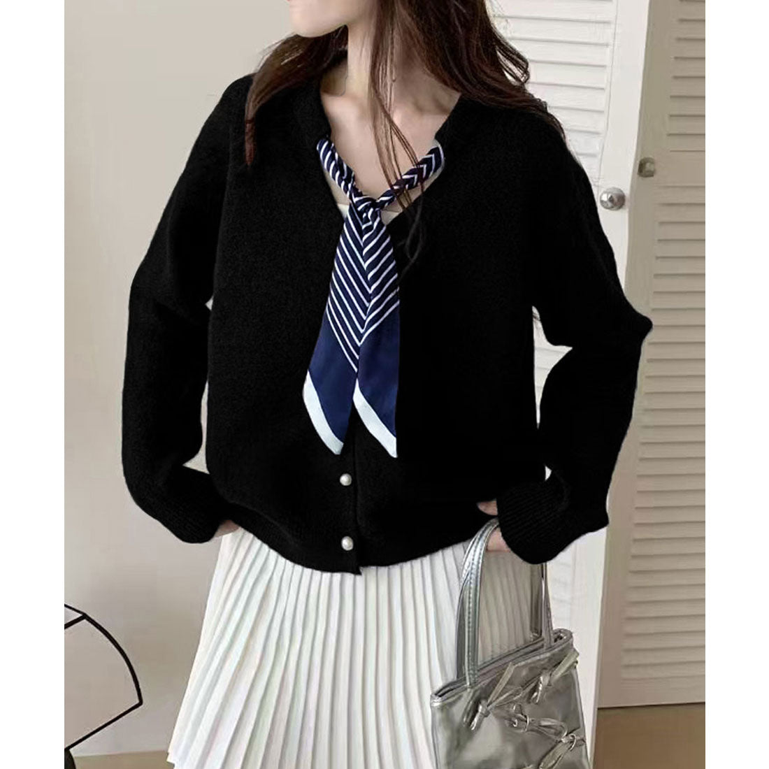 ミニミニストア miniministore ボウタイニットトップス きれいめ 秋冬服 （ブラック） ブラック
