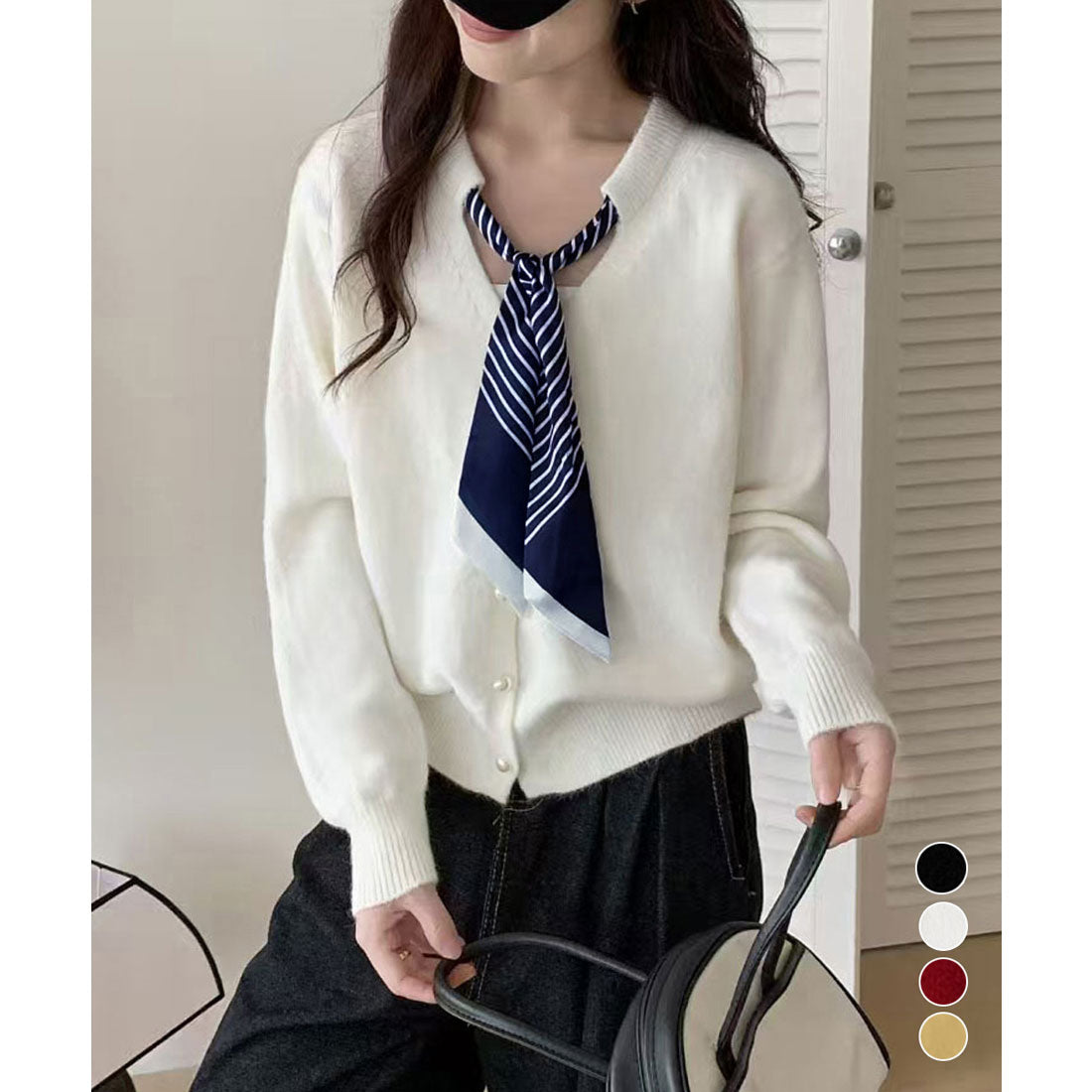 ミニミニストア miniministore ボウタイニットトップス きれいめ 秋冬服 （ブラック） ブラック