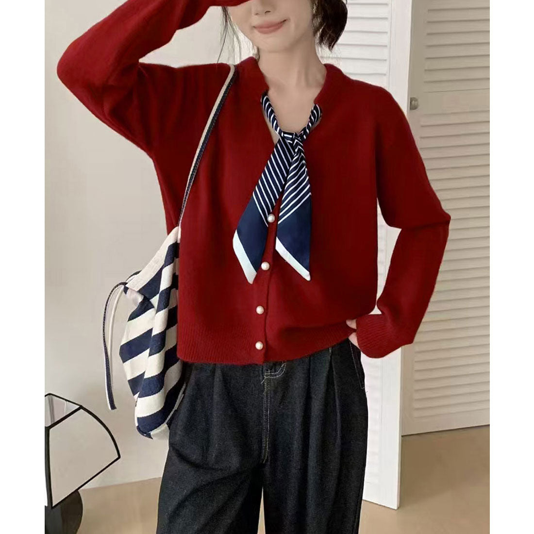 ミニミニストア miniministore ボウタイニットトップス きれいめ 秋冬服 （ブラック） ブラック