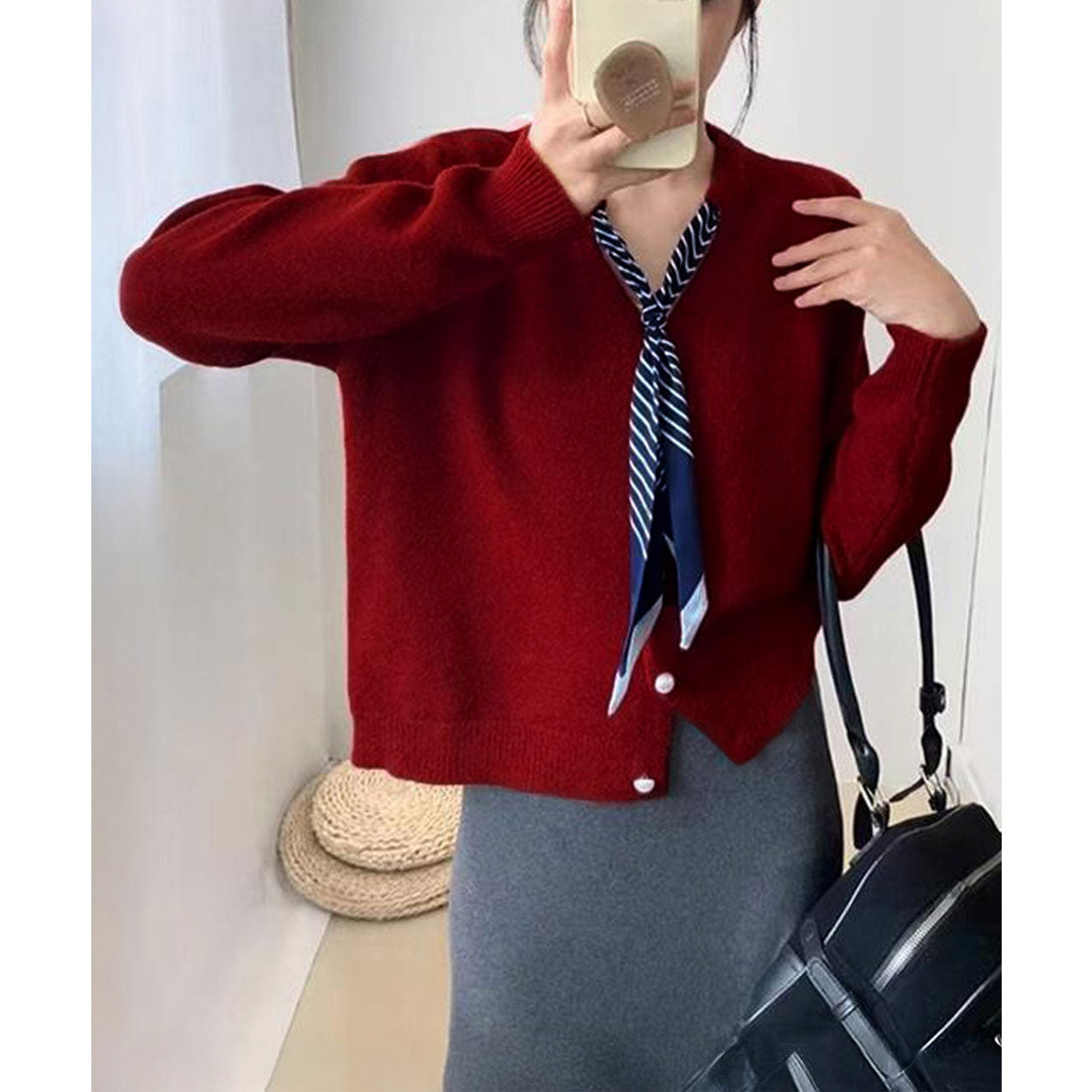 ミニミニストア miniministore ボウタイニットトップス きれいめ 秋冬服 （ブラック） ブラック