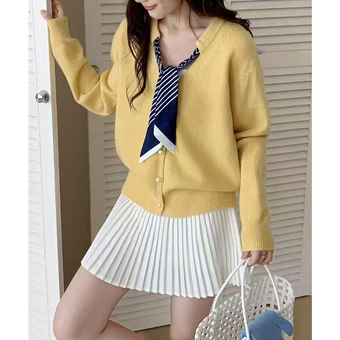 ミニミニストア miniministore ボウタイニットトップス きれいめ 秋冬服 （イエロー） イエロー