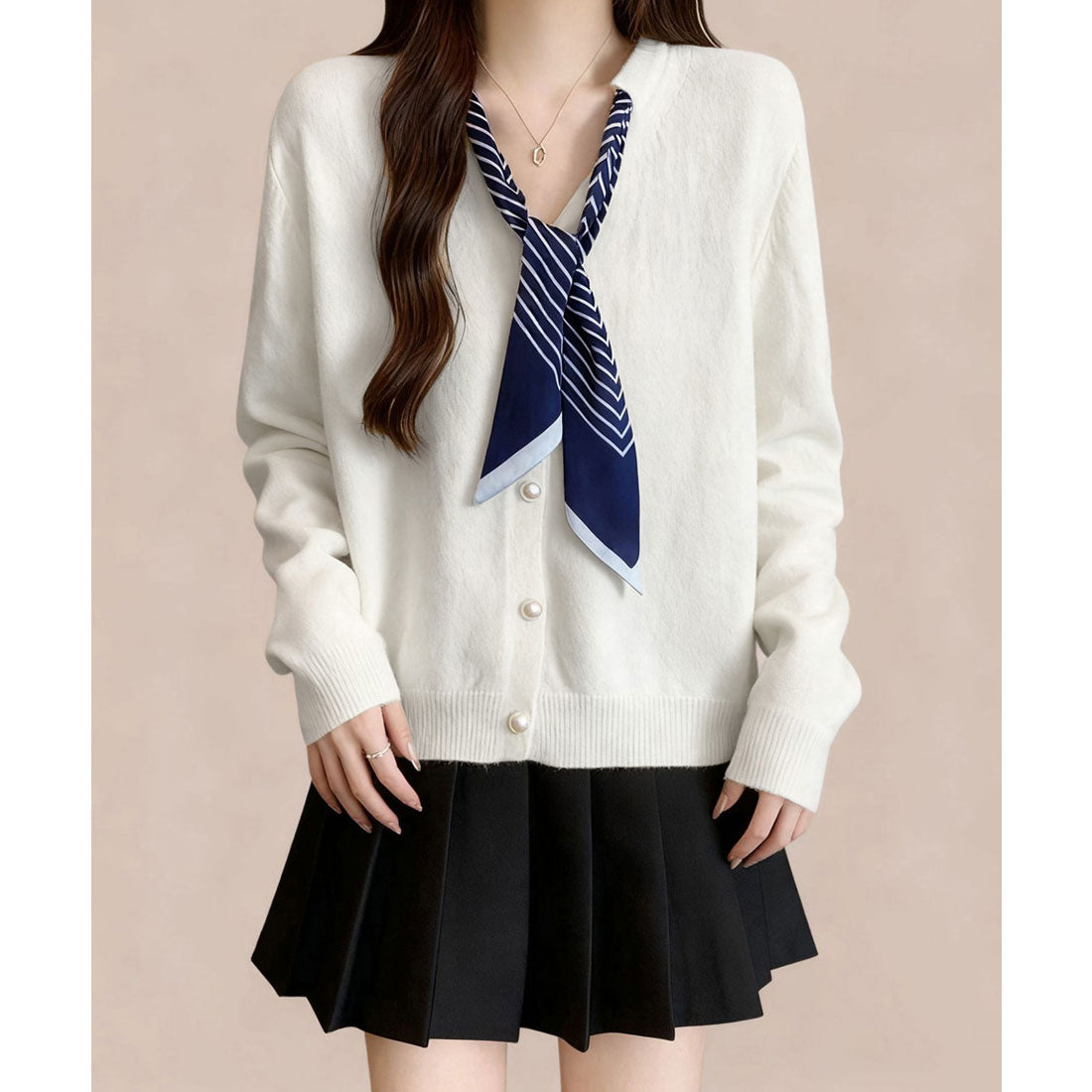 ミニミニストア miniministore ボウタイニットトップス きれいめ 秋冬服 （ホワイト） ホワイト