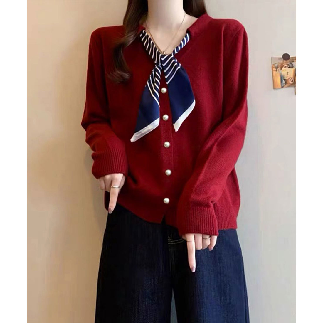 ミニミニストア miniministore ボウタイニットトップス きれいめ 秋冬服 （レッド） レッド