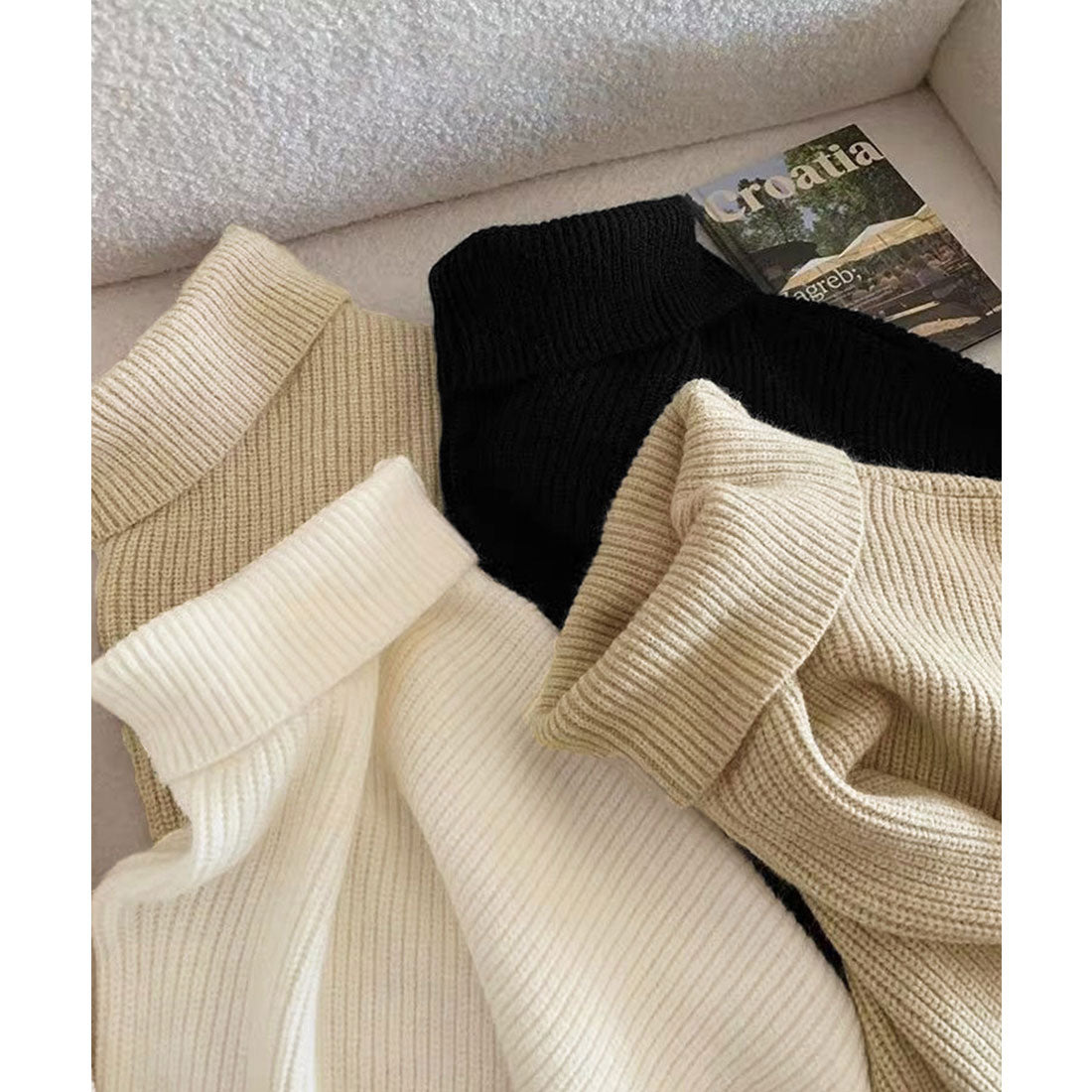 ミニミニストア miniministore ハイネックニットセーター 不規則デザイン （アイボリー） アイボリー