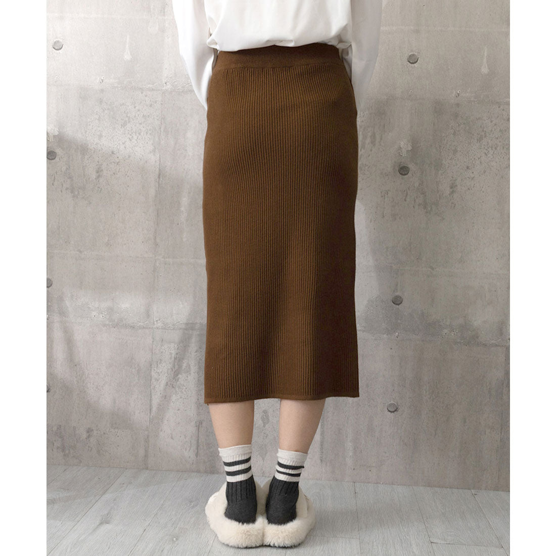 ロングスカート ミモレ丈 秋冬服 韓国風 ブラウン