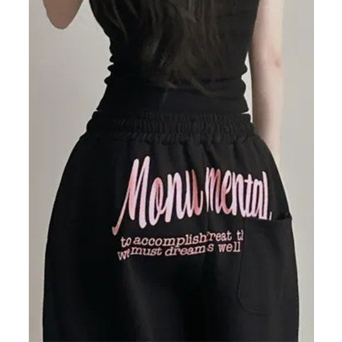 ミニミニストア miniministore バッグプリントワイドスエットパンツ韓国風 （グレー*裏起毛なし） グレー*裏起毛なし