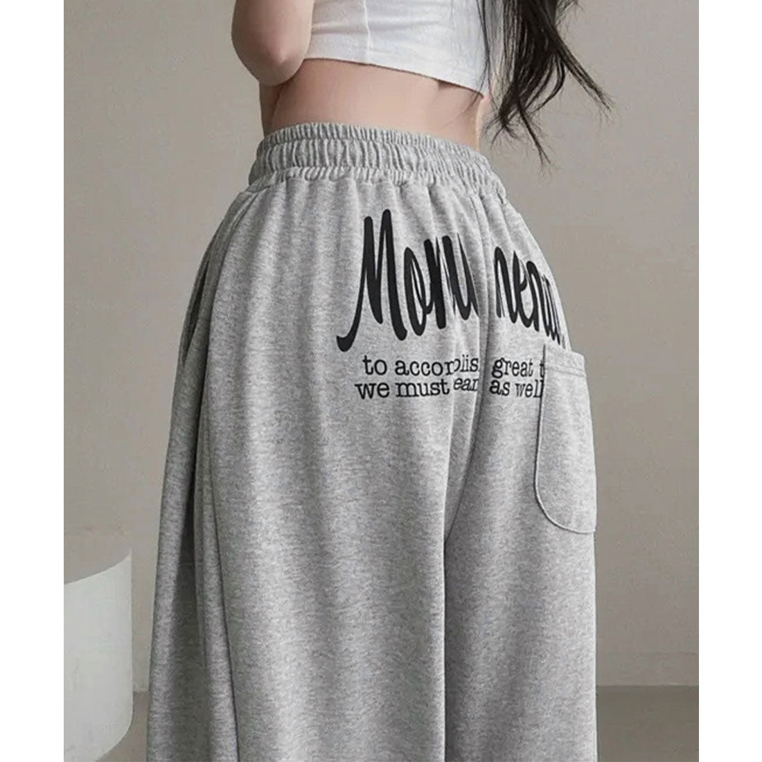 ミニミニストア miniministore バッグプリントワイドスエットパンツ韓国風 （グレー*裏起毛なし） グレー*裏起毛なし