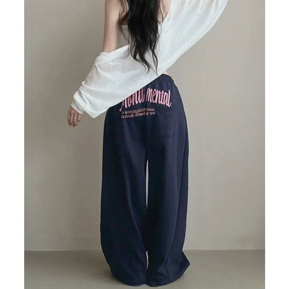 ミニミニストア miniministore バッグプリントワイドスエットパンツ韓国風 （グレー*裏起毛なし） グレー*裏起毛なし