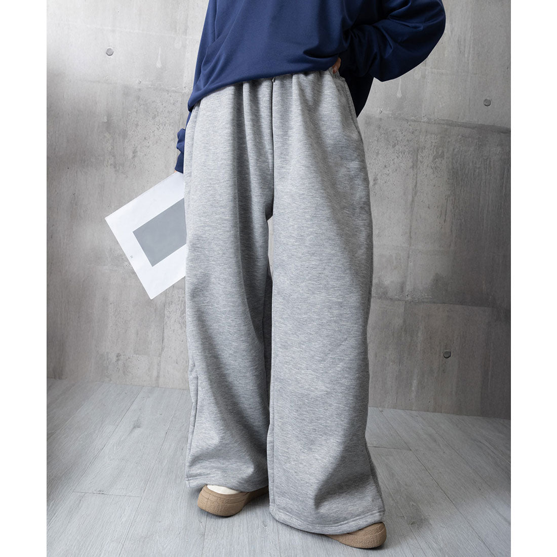 ミニミニストア miniministore バッグプリントワイドスエットパンツ韓国風 （グレー*裏起毛なし） グレー*裏起毛なし