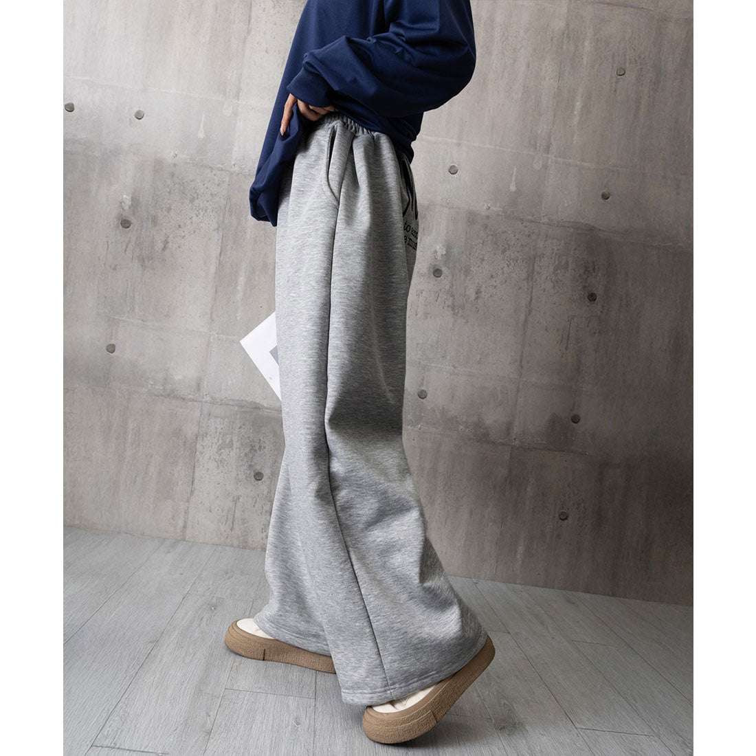 ミニミニストア miniministore バッグプリントワイドスエットパンツ韓国風 （グレー*裏起毛なし） グレー*裏起毛なし