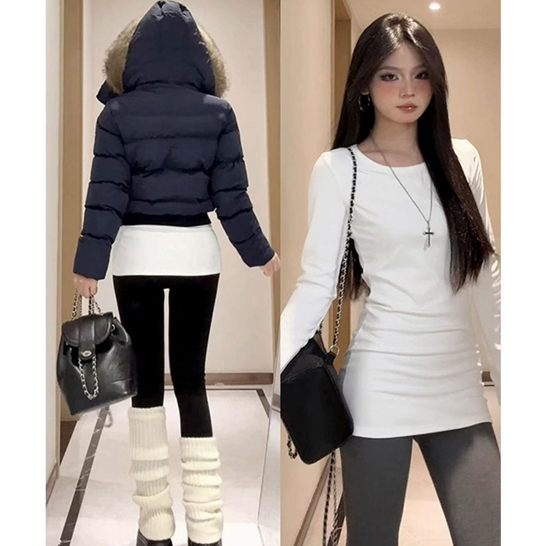ミニミニストア miniministore ロングTシャツ 重ね着フィットカットソー （グレー*デロン素材） グレー*デロン素材