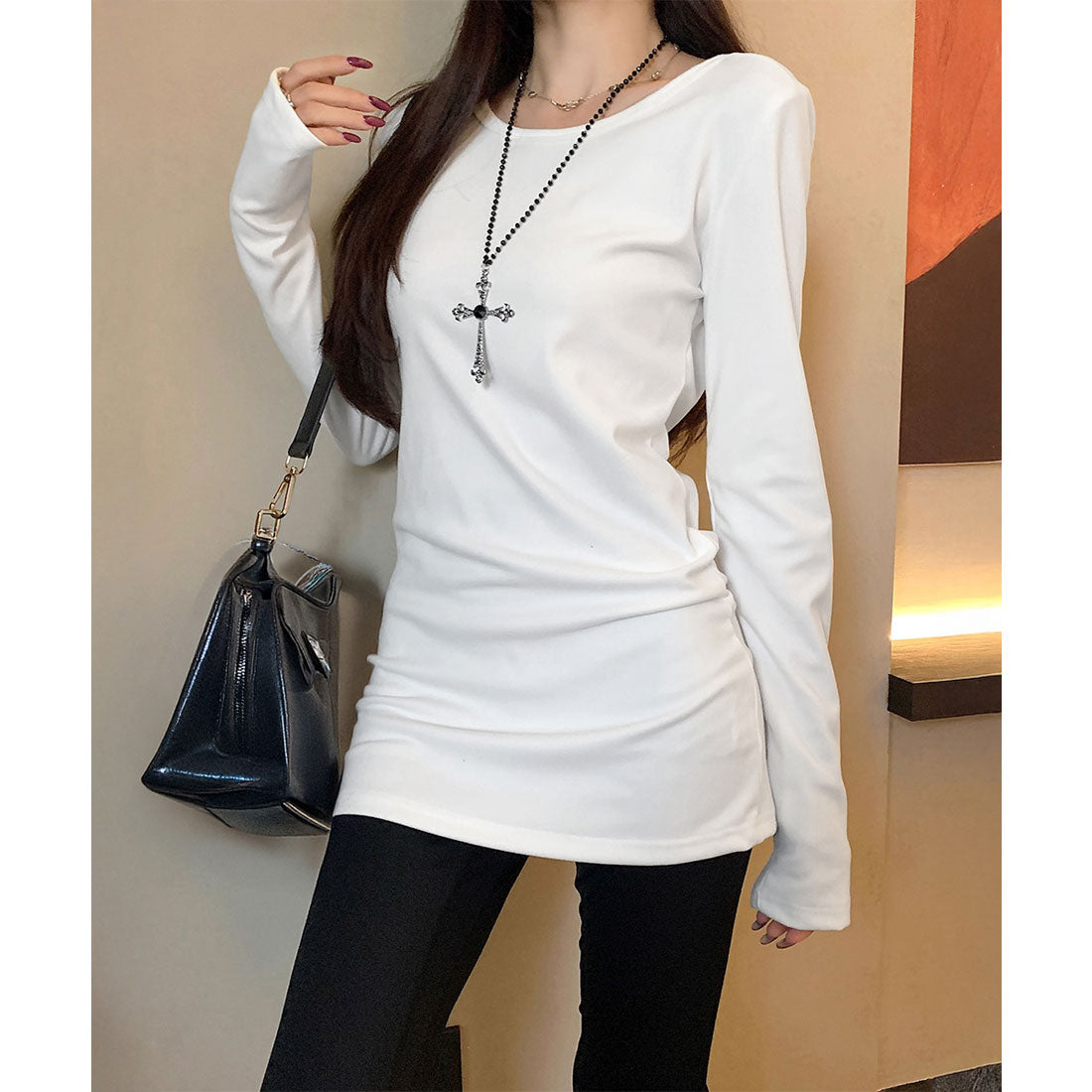 ミニミニストア miniministore ロングTシャツ 重ね着フィットカットソー （ホワイト*綿素材） ホワイト*綿素材