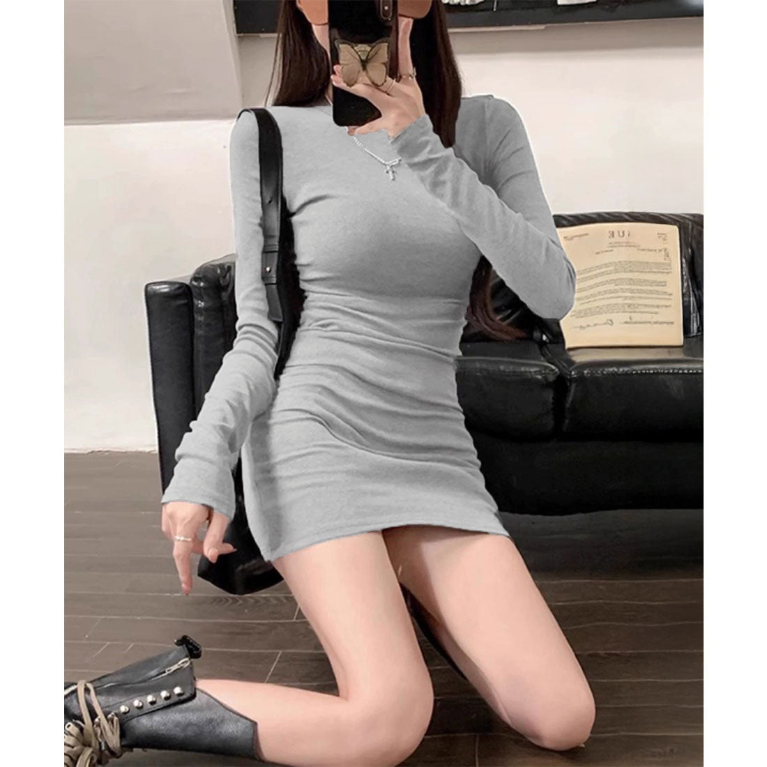 ミニミニストア miniministore ロングTシャツ 重ね着フィットカットソー （グレー*綿素材） グレー*綿素材