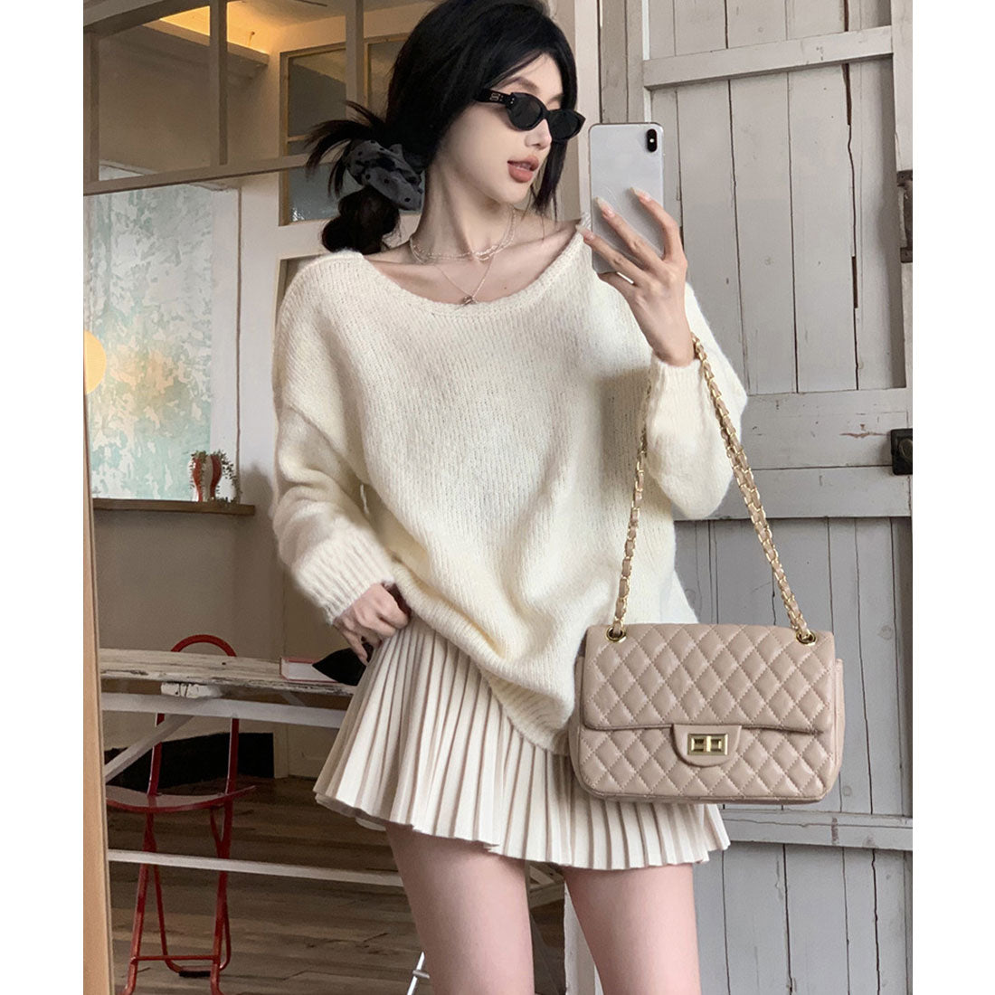 ミニミニストア miniministore バックオープンリボンニットトップス韓国風 （グレー） グレー