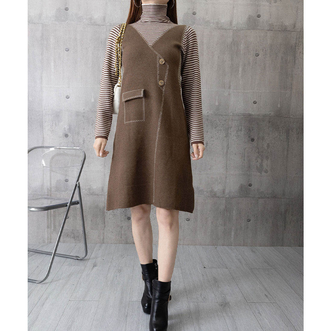 ミニミニストア miniministore レイヤード風ニットワンピース レディース （ブラウン） ブラウン