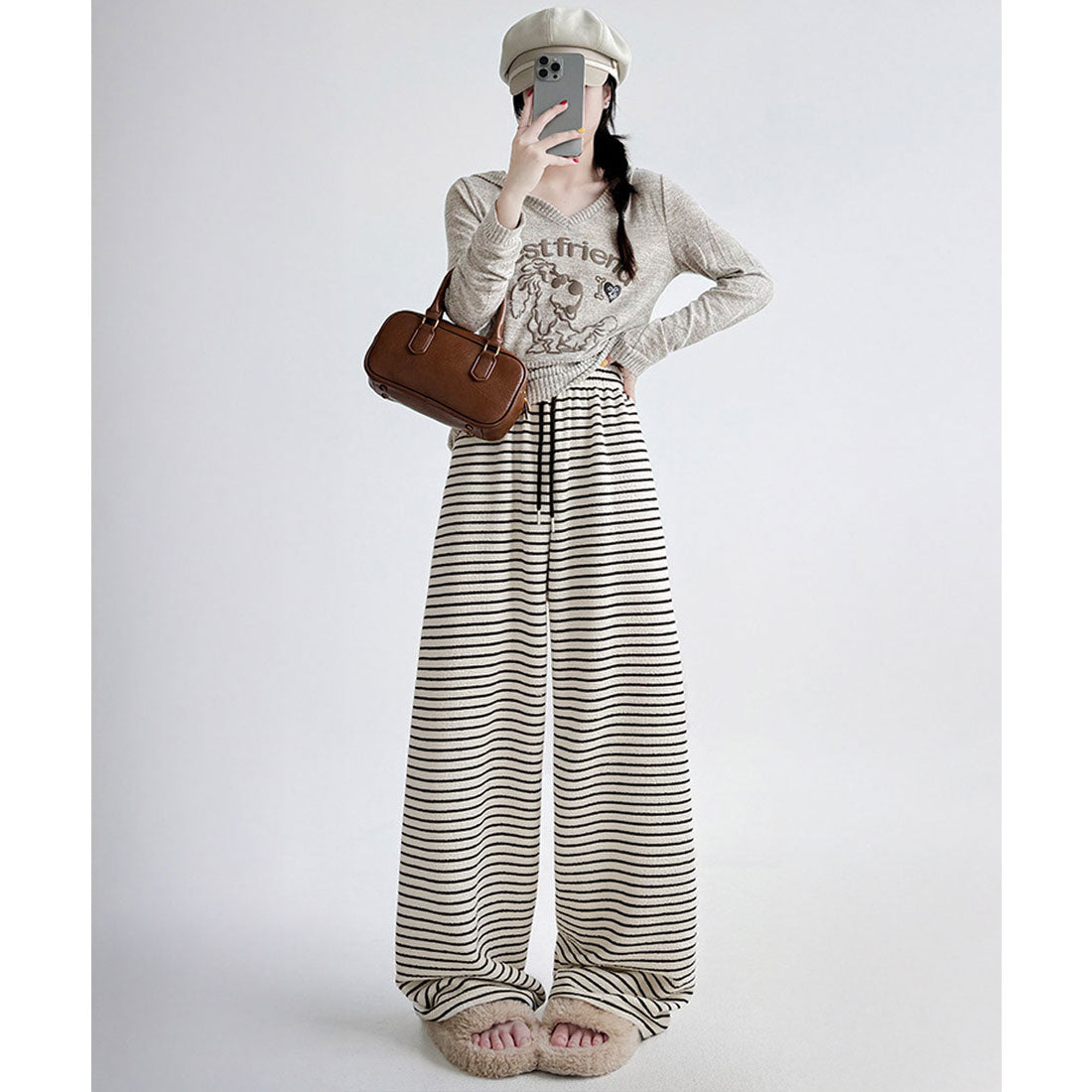 ミニミニストア miniministore イージーパンツ ロング丈 ボーダー 新作 （アイボリー） アイボリー