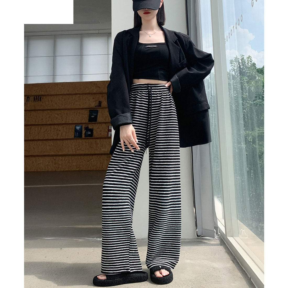 ミニミニストア miniministore イージーパンツ ロング丈 ボーダー 新作 （アイボリー） アイボリー