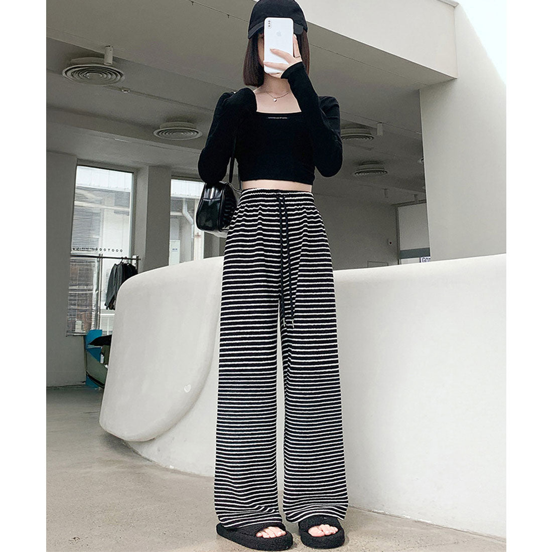 ミニミニストア miniministore イージーパンツ ロング丈 ボーダー 新作 （アイボリー） アイボリー