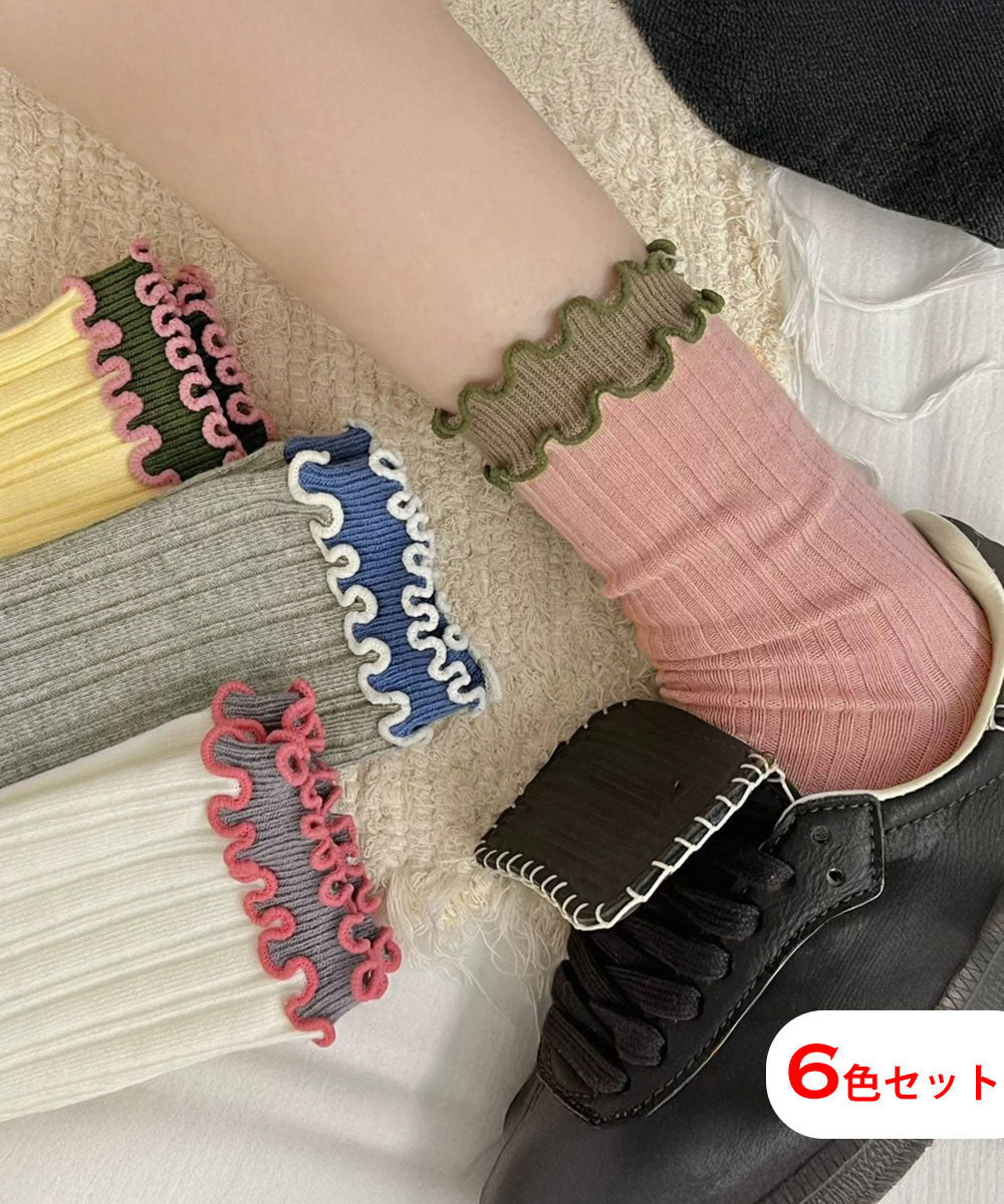 ミニミニストア miniministore ダブルフリルソックス6足組 リブソックス （6色セット） 6色セット