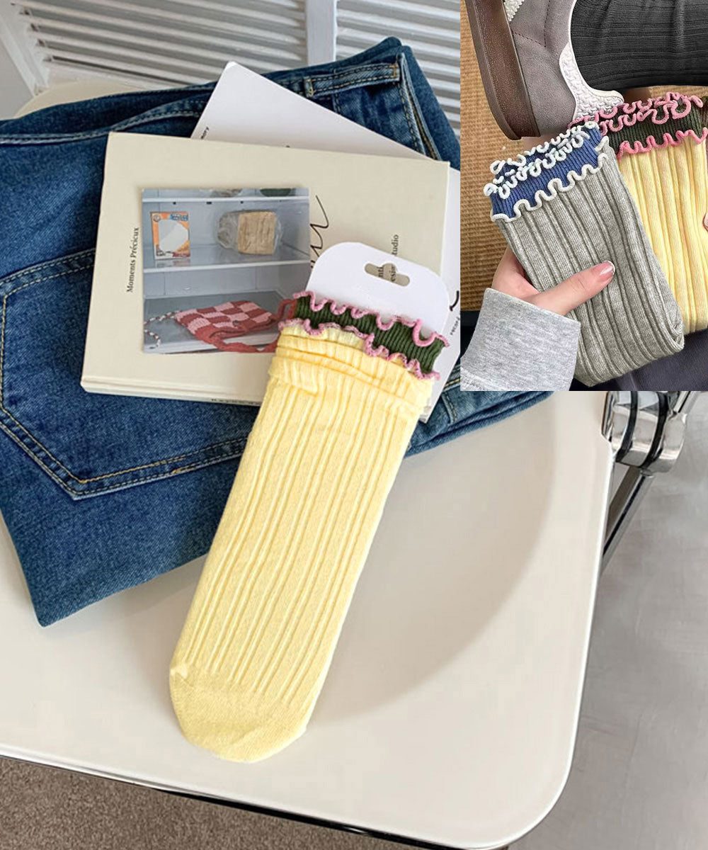 ミニミニストア miniministore ダブルフリルソックス6足組 リブソックス （6色セット） 6色セット