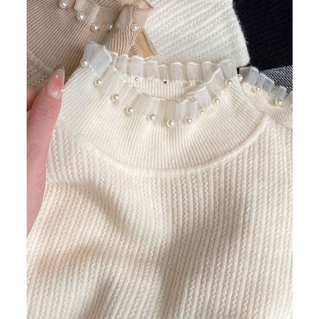 ミニミニストア miniministore リブニットトップス ハイネック長袖春秋冬 （アイボリー） アイボリー