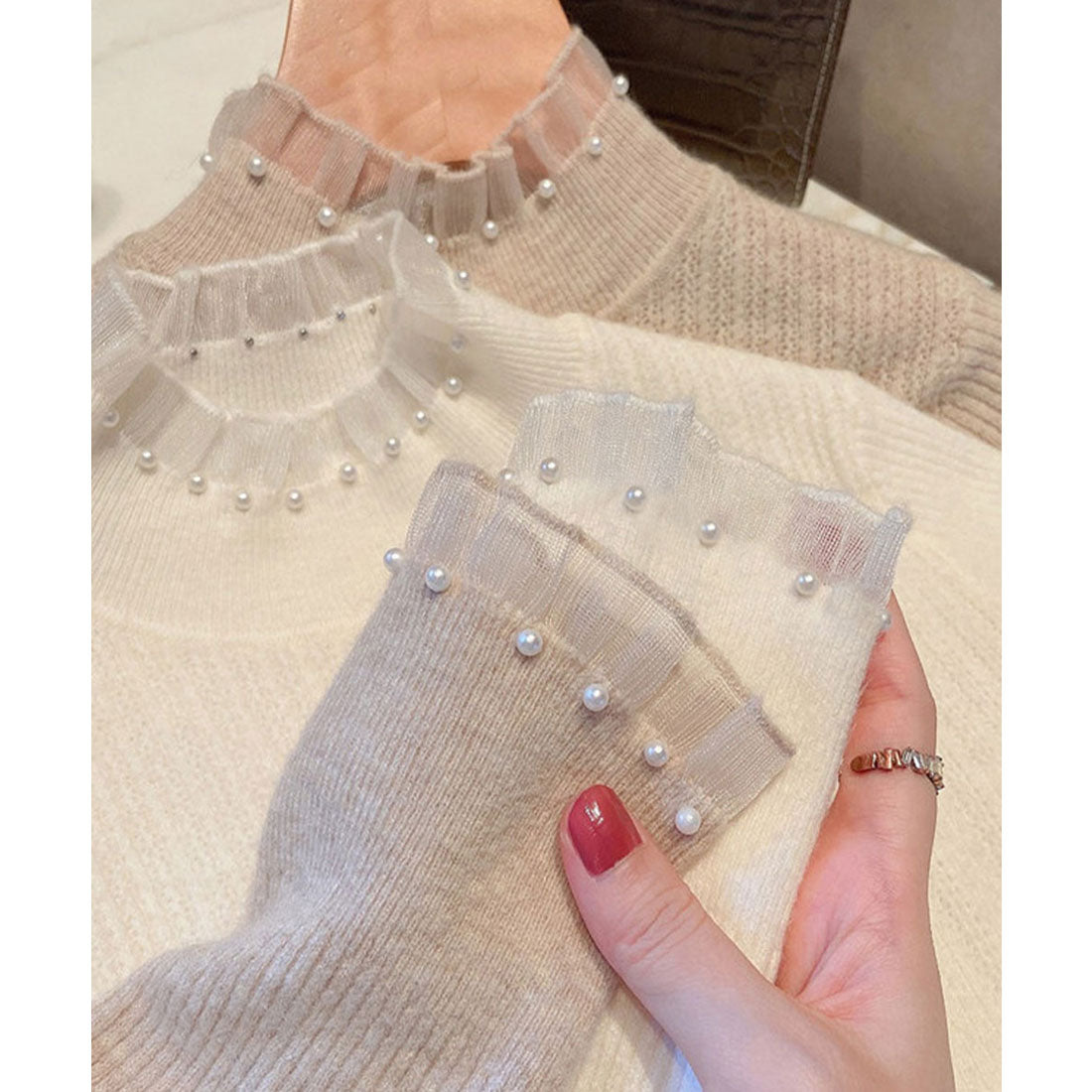 ミニミニストア miniministore リブニットトップス ハイネック長袖春秋冬 （アイボリー） アイボリー