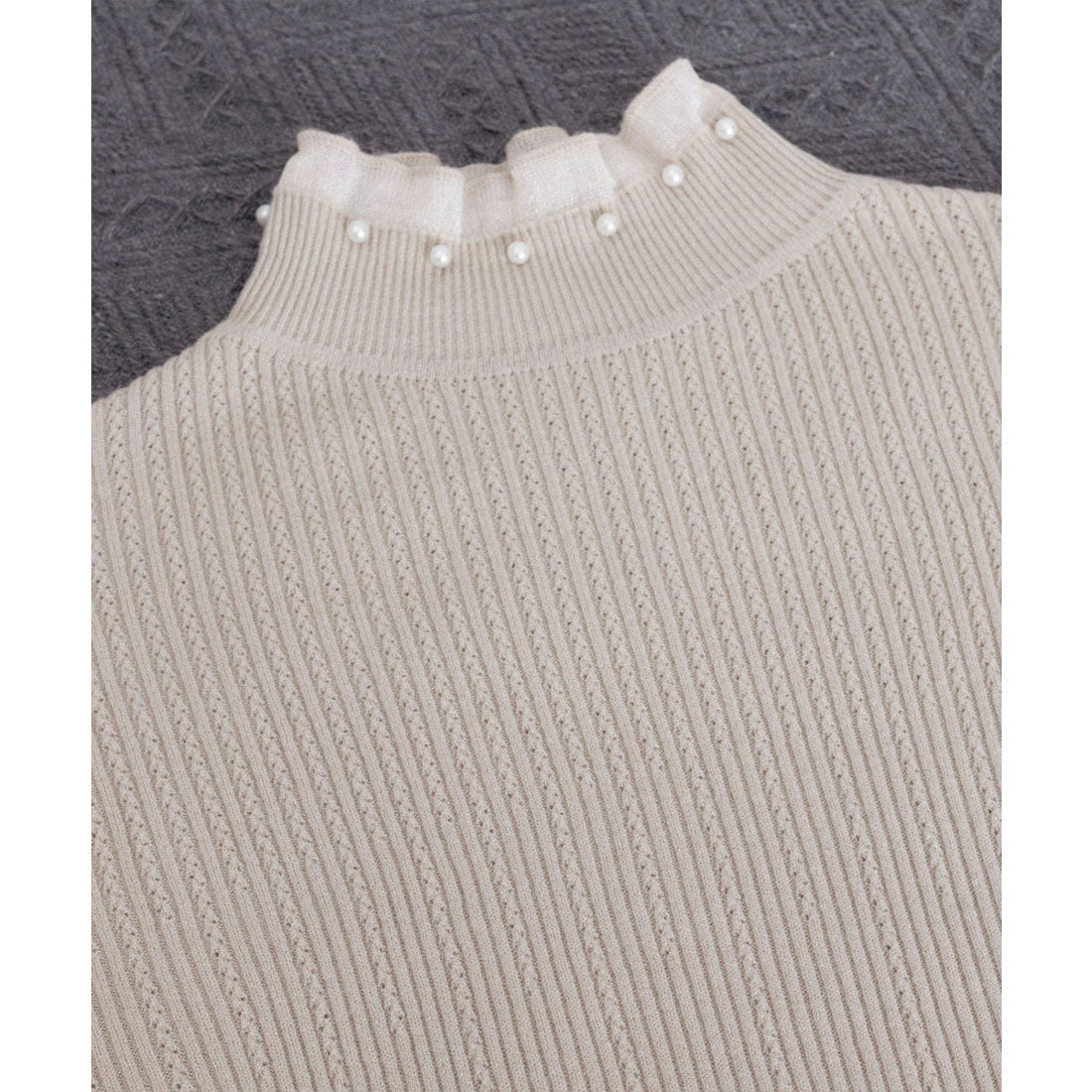 ミニミニストア miniministore リブニットトップス ハイネック長袖春秋冬 （アイボリー） アイボリー