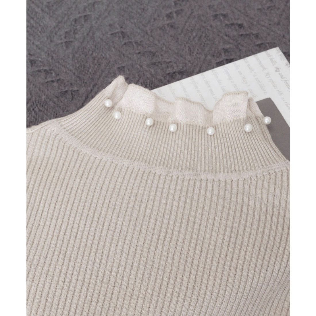 ミニミニストア miniministore リブニットトップス ハイネック長袖春秋冬 （アイボリー） アイボリー