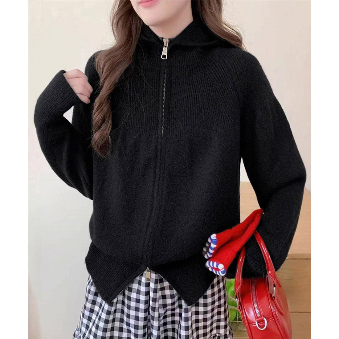 ミニミニストア miniministore ダブルジップニットカーディガン 羽織 春 （ベージュ） ベージュ