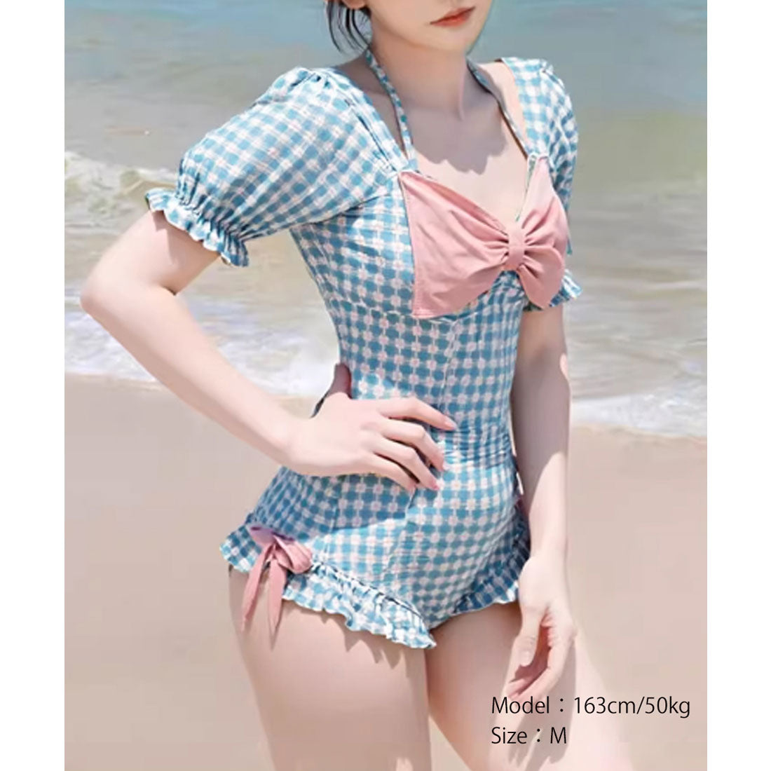 ミニミニストア miniministore ギンガムチェック リボン ワンピース水着 【返品不可商品】 （ブルー） ブルー