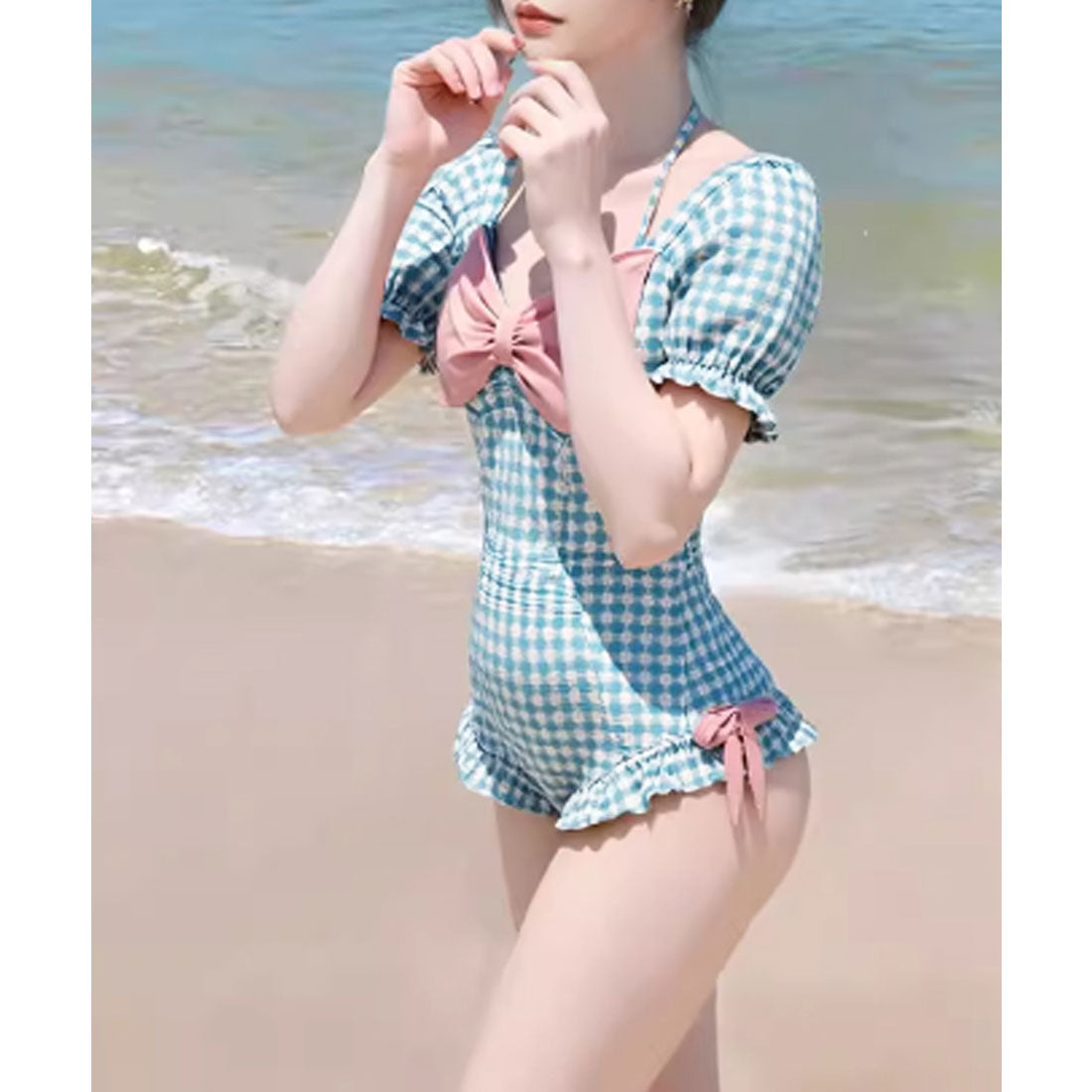 ミニミニストア miniministore ギンガムチェック リボン ワンピース水着 【返品不可商品】 （ブルー） ブルー