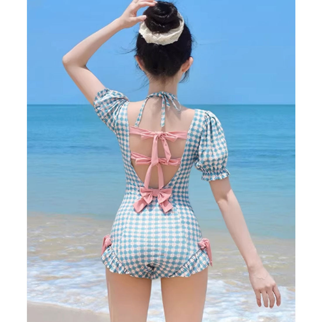 ミニミニストア miniministore ギンガムチェック リボン ワンピース水着 【返品不可商品】 （ブルー） ブルー