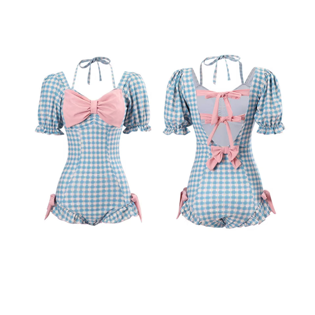 ミニミニストア miniministore ギンガムチェック リボン ワンピース水着 【返品不可商品】 （ブルー） ブルー