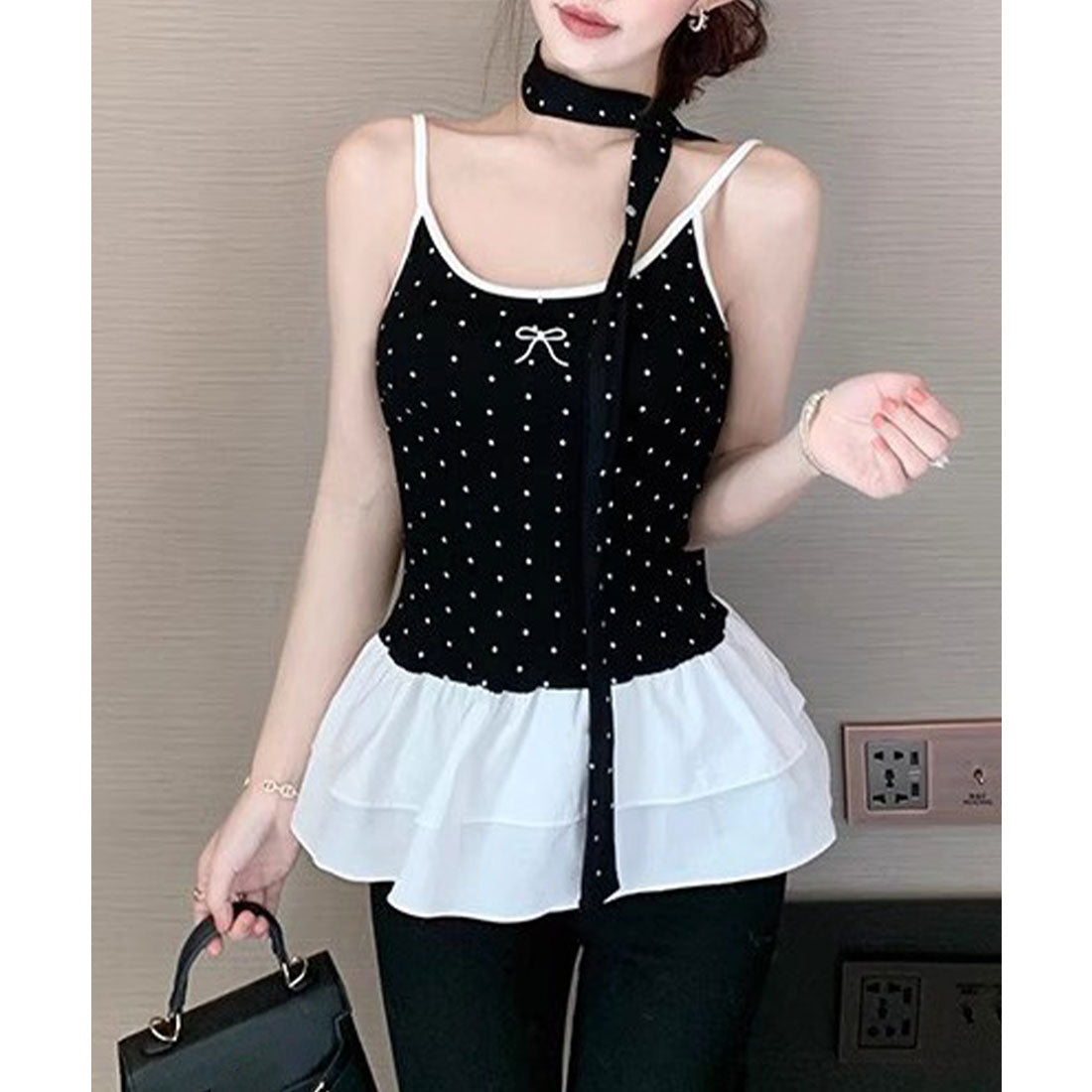 ミニミニストア miniministore ドット柄キャミソール チョーカー付き夏服 （ブラック） ブラック