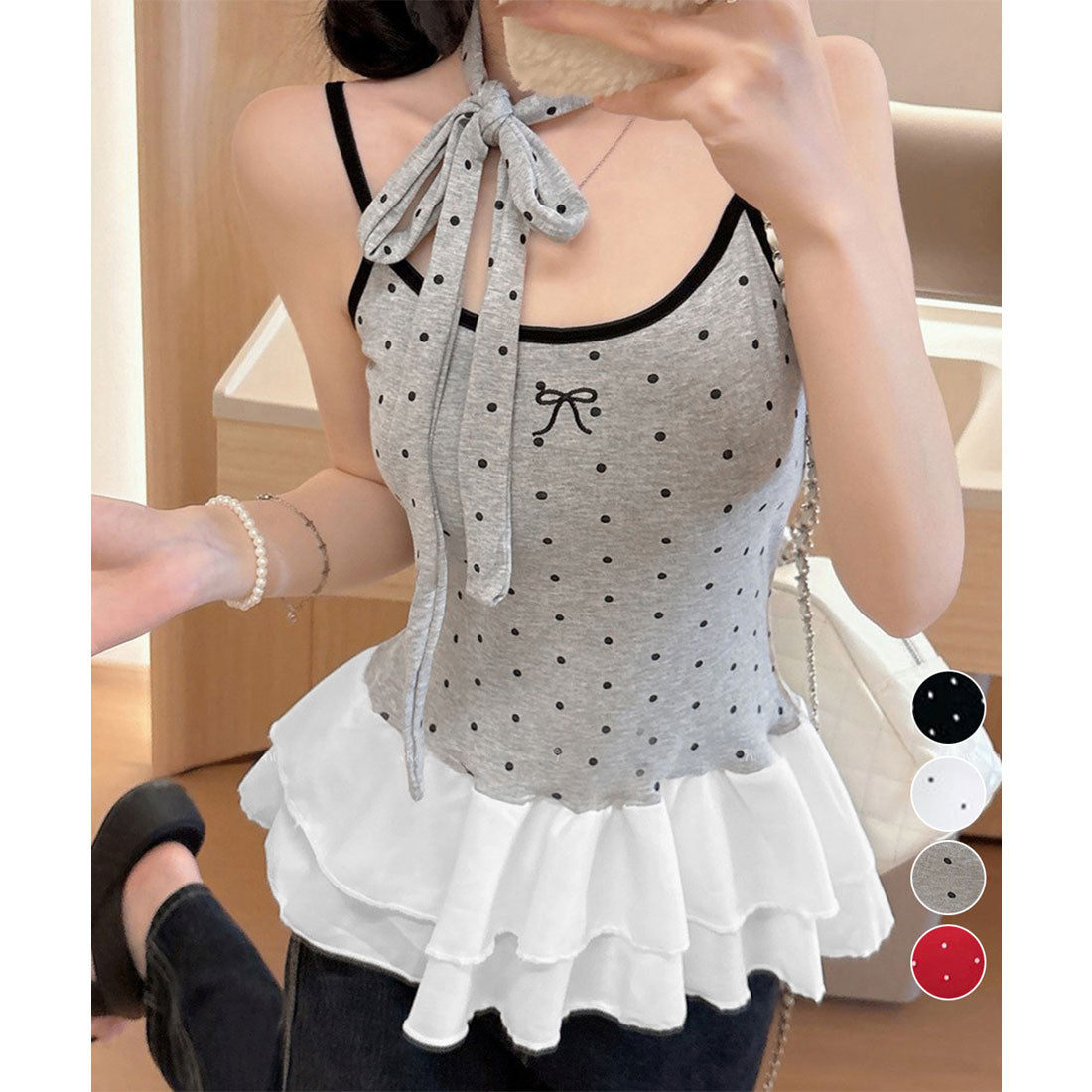 ミニミニストア miniministore ドット柄キャミソール チョーカー付き夏服 （ブラック） ブラック