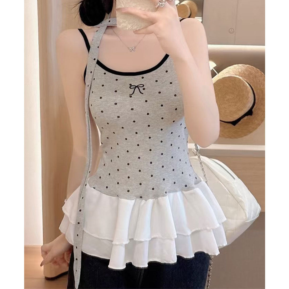 ミニミニストア miniministore ドット柄キャミソール チョーカー付き夏服 （ブラック） ブラック