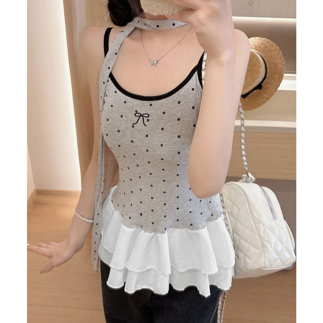 ミニミニストア miniministore ドット柄キャミソール チョーカー付き夏服 （ブラック） ブラック