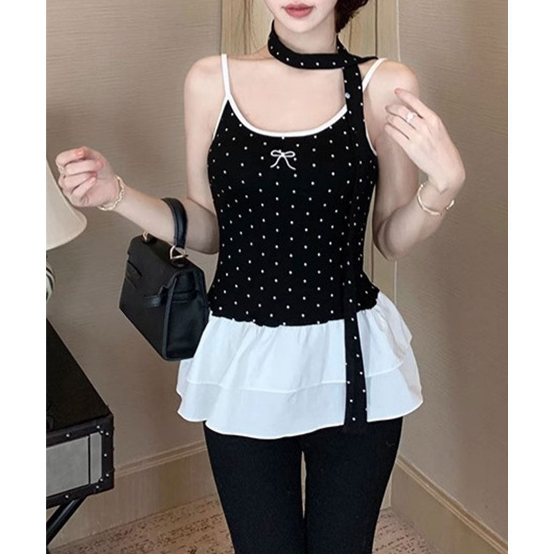 ミニミニストア miniministore ドット柄キャミソール チョーカー付き夏服 （ブラック） ブラック
