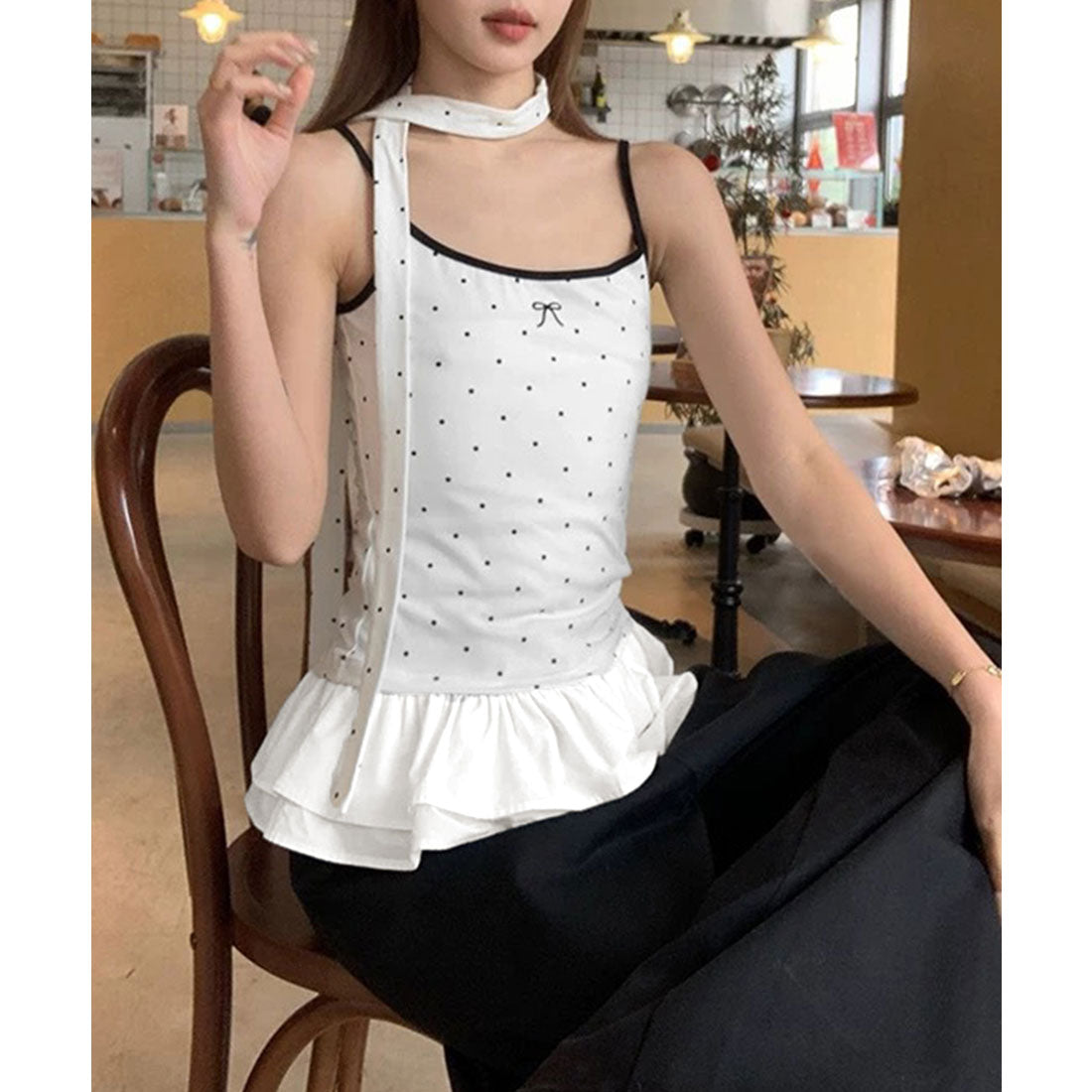 ミニミニストア miniministore ドット柄キャミソール チョーカー付き夏服 （ブラック） ブラック