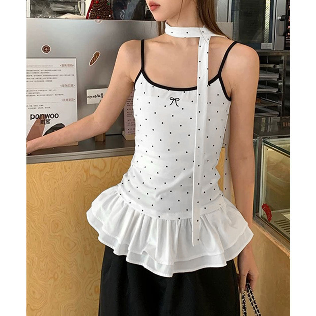 ミニミニストア miniministore ドット柄キャミソール チョーカー付き夏服 （ブラック） ブラック