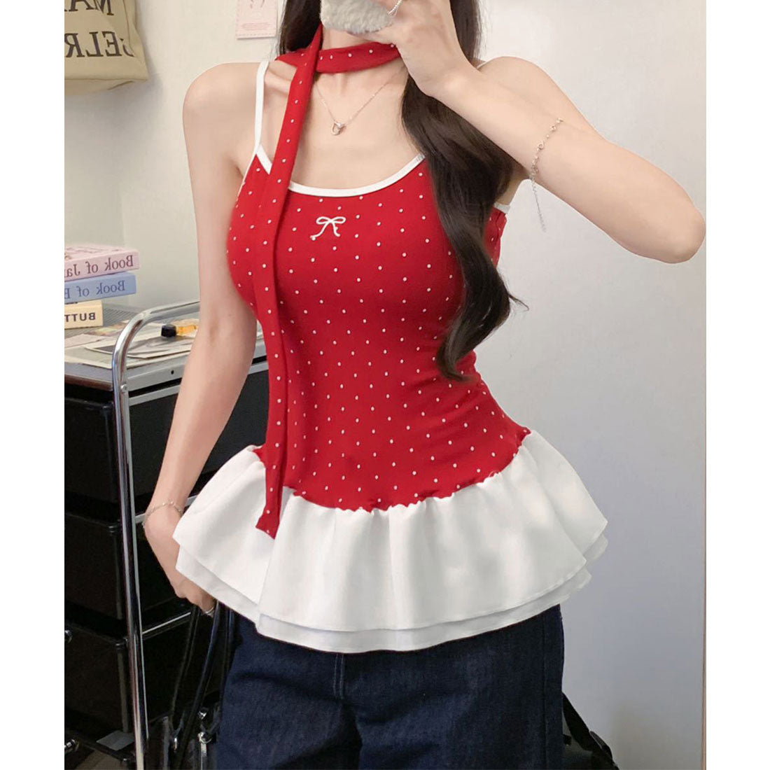 ミニミニストア miniministore ドット柄キャミソール チョーカー付き夏服 （ブラック） ブラック
