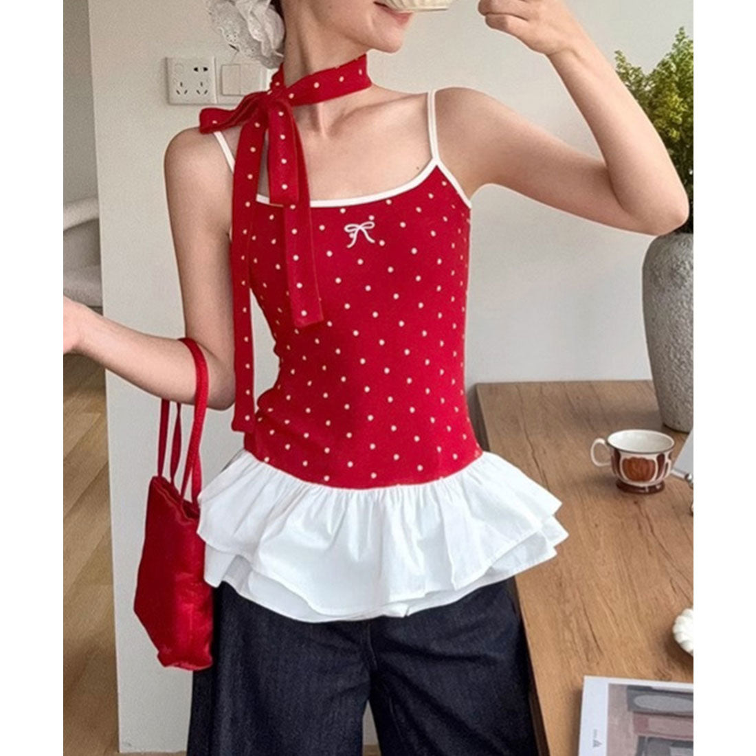 ミニミニストア miniministore ドット柄キャミソール チョーカー付き夏服 （ブラック） ブラック