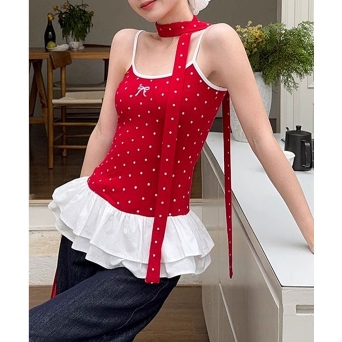 ミニミニストア miniministore ドット柄キャミソール チョーカー付き夏服 （ブラック） ブラック